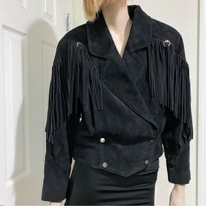 Vintage G4000 Black Fringe Conch Festival Western Leather Cropped Jacket Size S